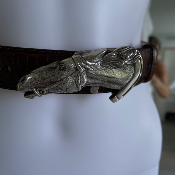 Brighton croc leather belt with silver horse buckle new - Picture 5 of 5